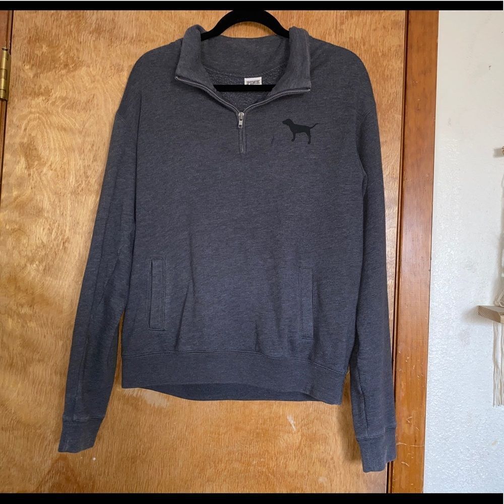 PINK Victoria’s Secret Gray oversized quarter Zip Sweatshirt🐚🌸(🍓)